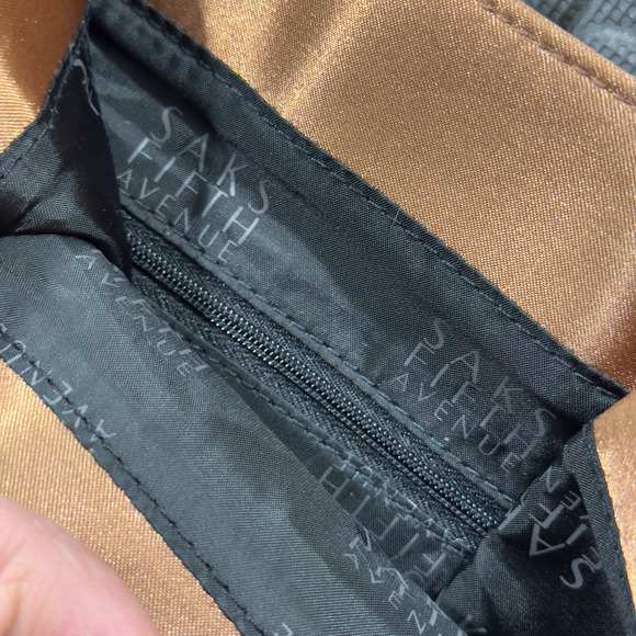 Saks Fifth Avenue Women's Matelic Gold Embroidered Double Handles Tote Bag NWT - Picture 4 of 6